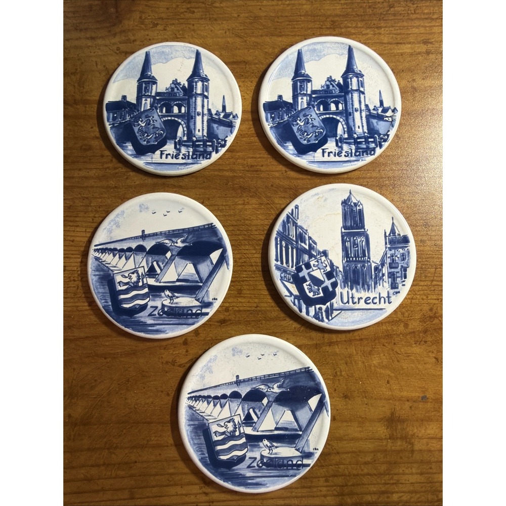 Hilton Amsterdam Blue Collectible Tiles/Coaster Set 3" x 3"